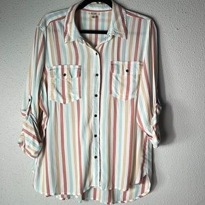 A.N.A A New Approach Petite Button Down Striped Shirt SZ PL